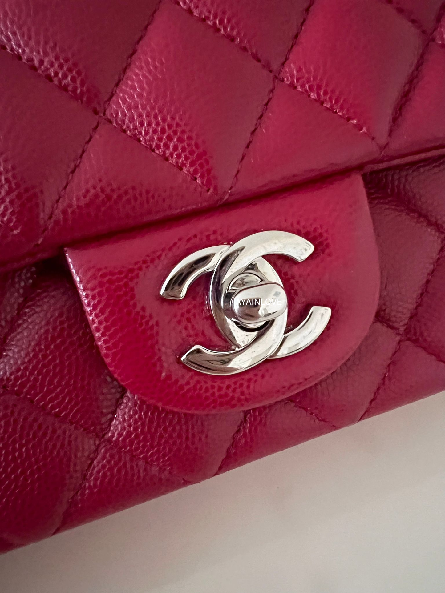 CHANEL 18B Dark Pink Caviar Rectangular Mini Bag Silver Hardware