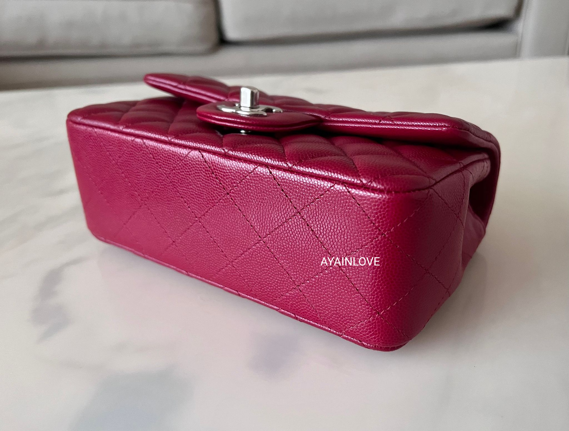 Chanel Raspberry Pink Mini Rectangular Bag With Brushed Gold