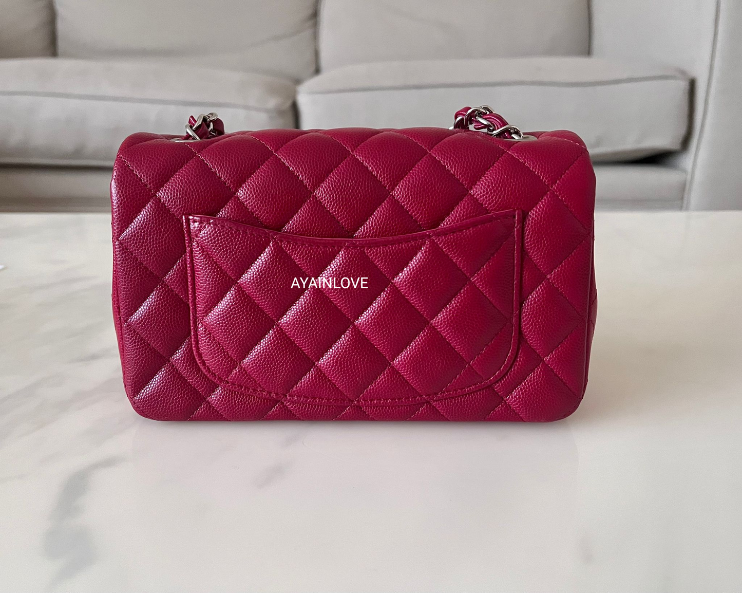 CHANEL 18B Dark Pink Caviar Rectangular Mini Bag Silver Hardware