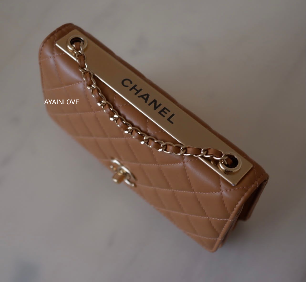 TRENDY WALLET ON CHAIN 2019 BROWN LIGHT GOLD HARDWARE