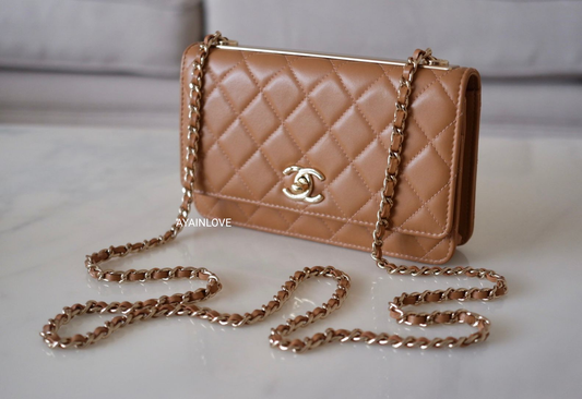 TRENDY WALLET ON CHAIN 2019 BROWN LIGHT GOLD HARDWARE