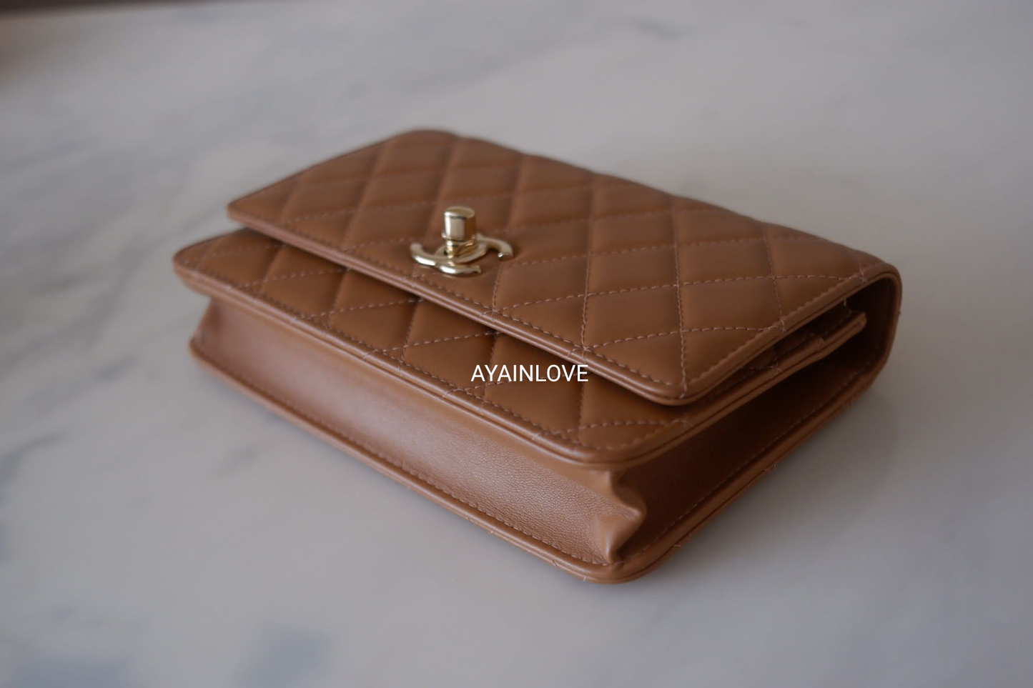 TRENDY WALLET ON CHAIN 2019 BROWN LIGHT GOLD HARDWARE