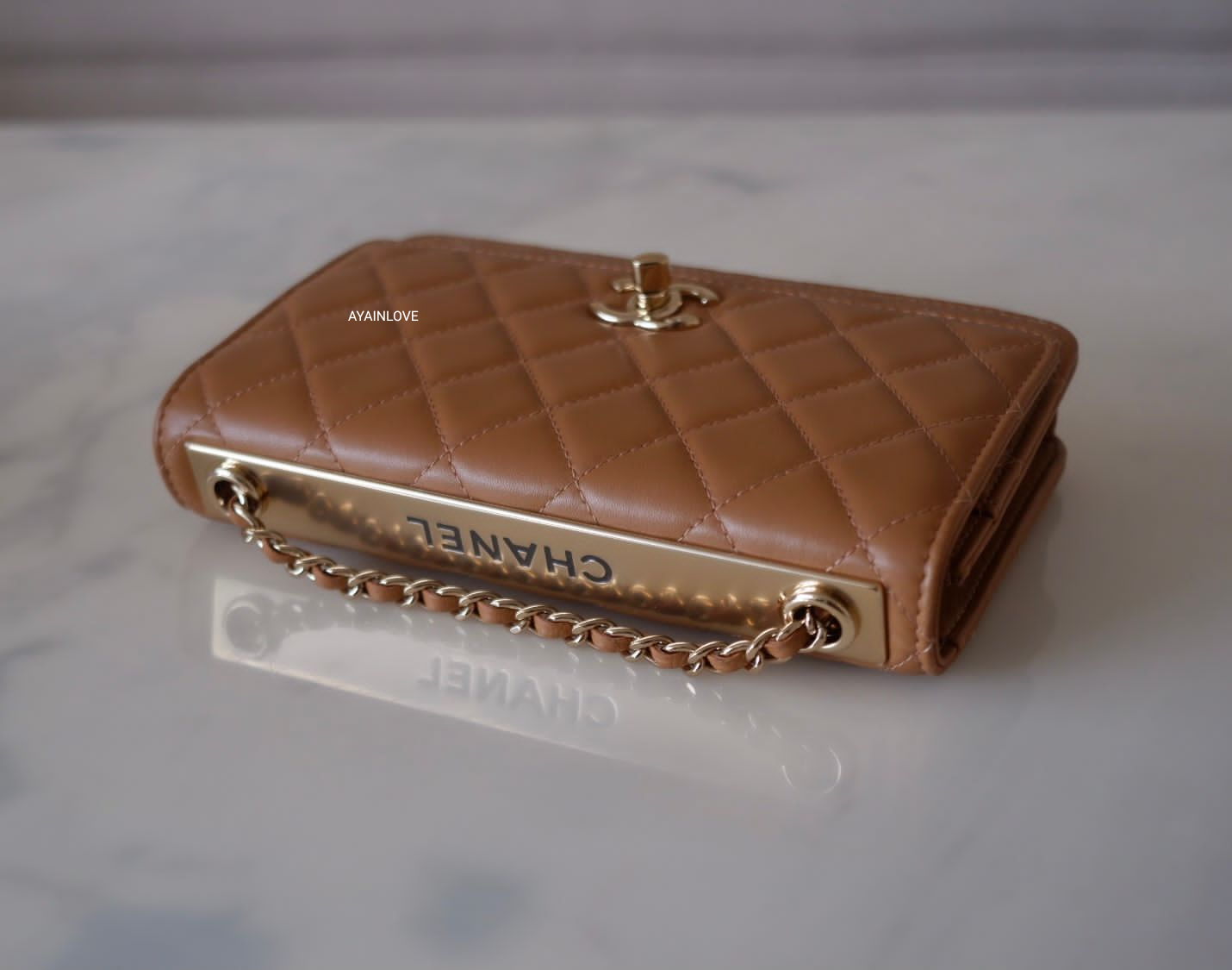 TRENDY WALLET ON CHAIN 2019 BROWN LIGHT GOLD HARDWARE