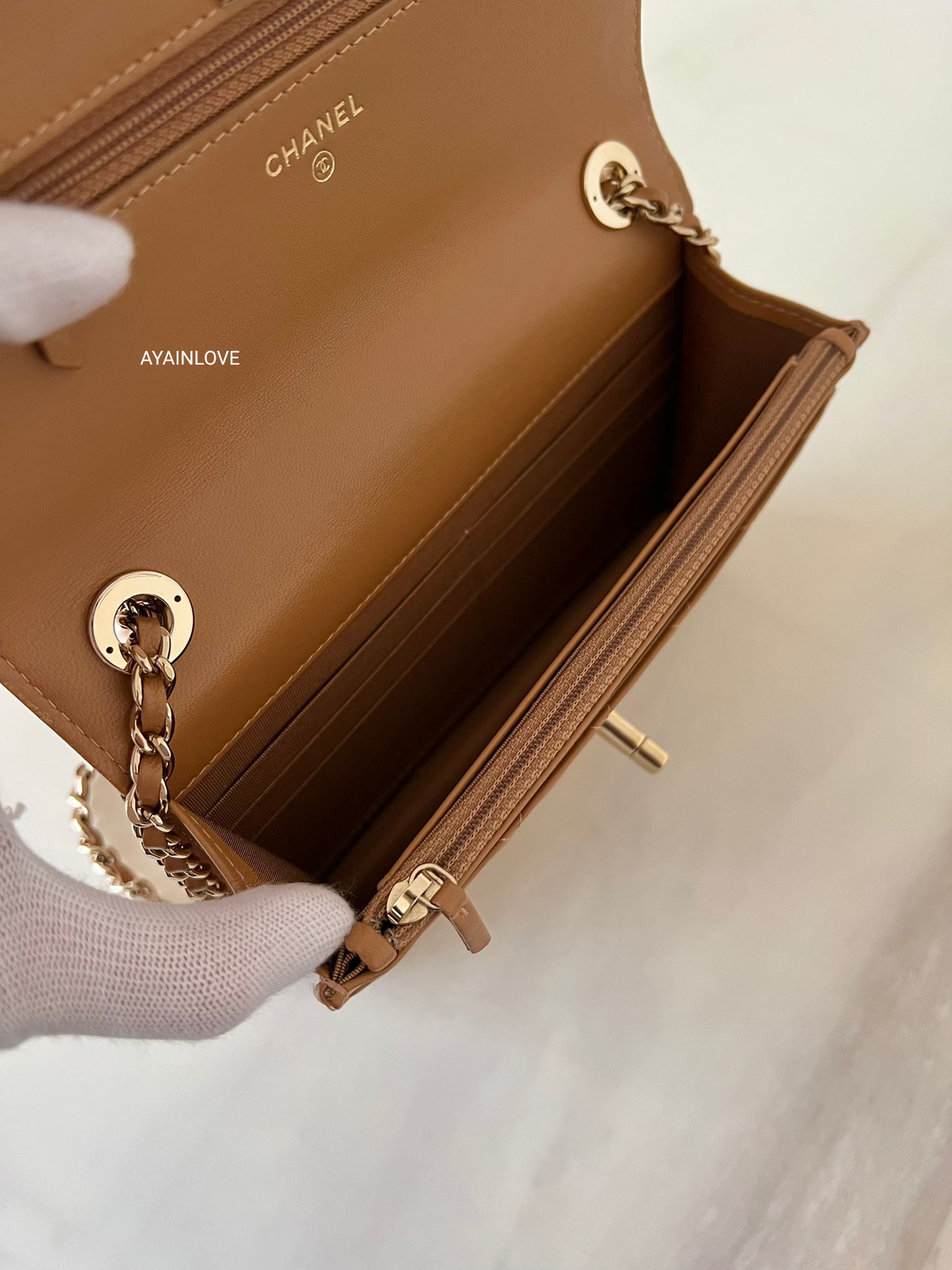 TRENDY WALLET ON CHAIN 2019 BROWN LIGHT GOLD HARDWARE