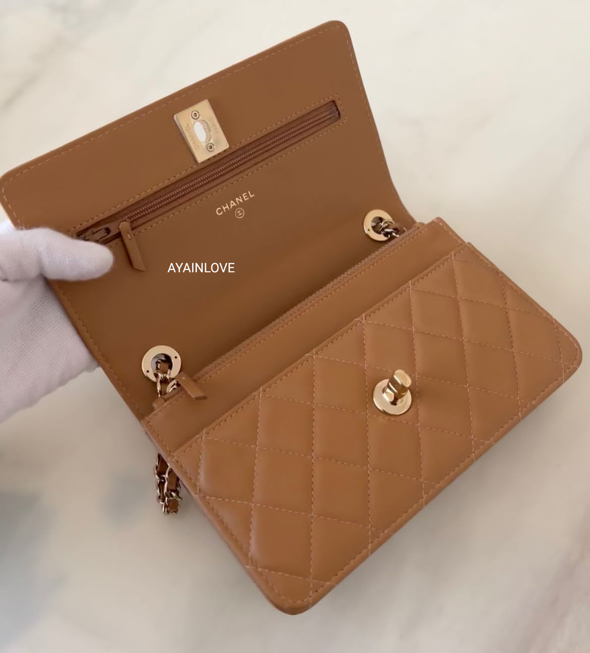 TRENDY WALLET ON CHAIN 2019 BROWN LIGHT GOLD HARDWARE