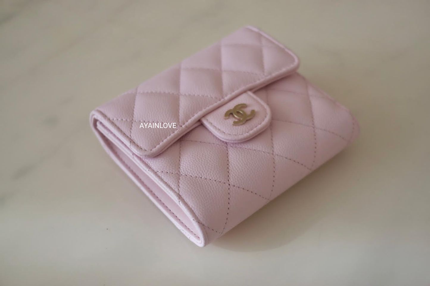 22P PINK CAVIAR TRIFOLD WALLET LIGHT GOLD HARDWARE