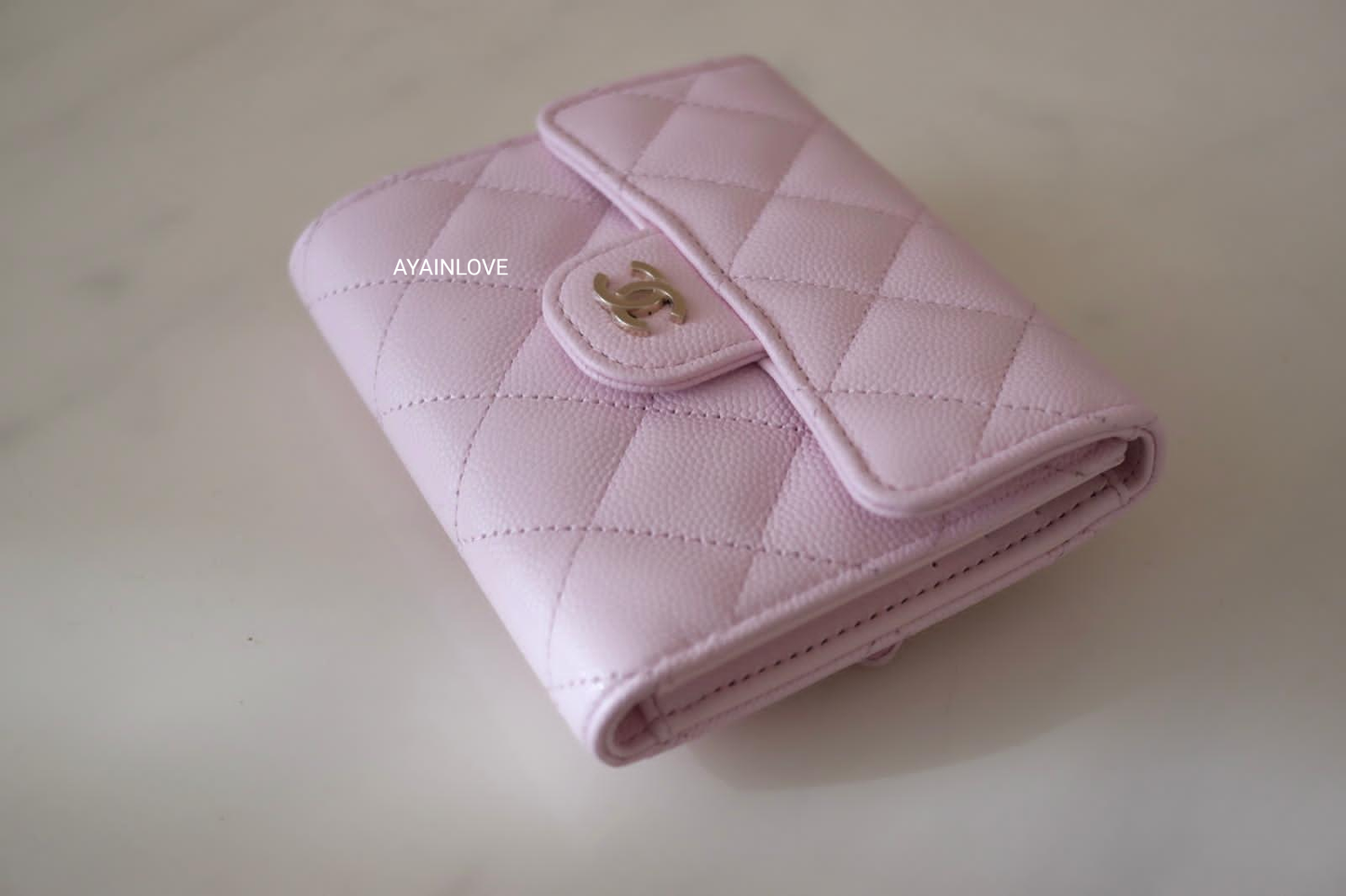 22P PINK CAVIAR TRIFOLD WALLET LIGHT GOLD HARDWARE