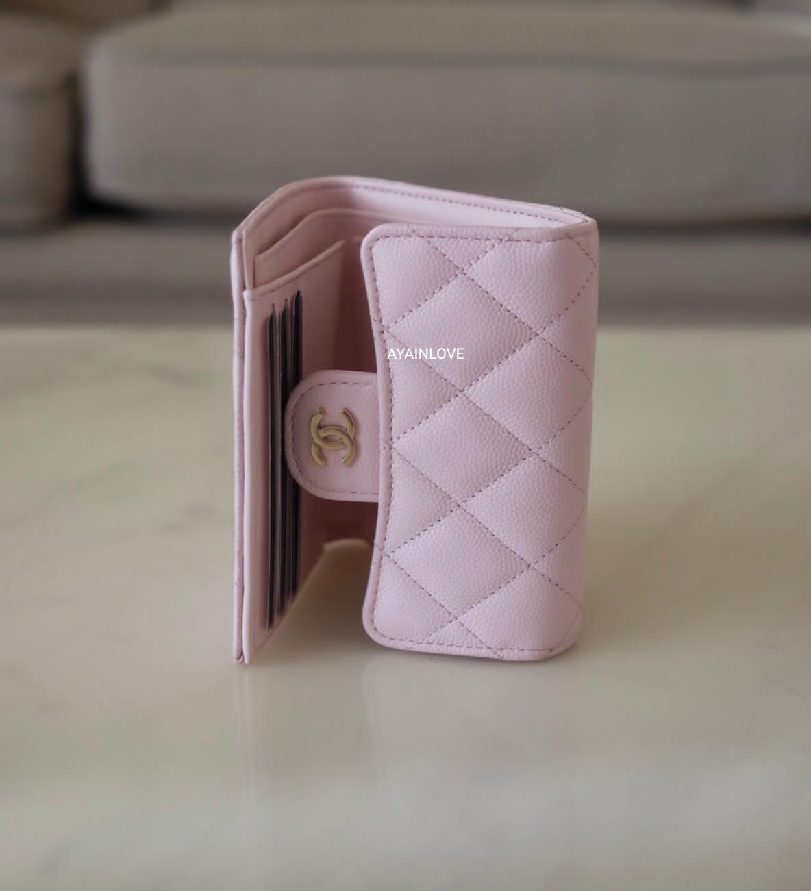 22P PINK CAVIAR TRIFOLD WALLET LIGHT GOLD HARDWARE