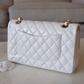 CHANEL 21S WHITE CAVIAR MEDIUM CLASSIC FLAP LIGHT GOLD HARDWARE