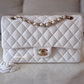 CHANEL 21S WHITE CAVIAR MEDIUM CLASSIC FLAP LIGHT GOLD HARDWARE