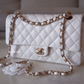 CHANEL 21S WHITE CAVIAR MEDIUM CLASSIC FLAP LIGHT GOLD HARDWARE