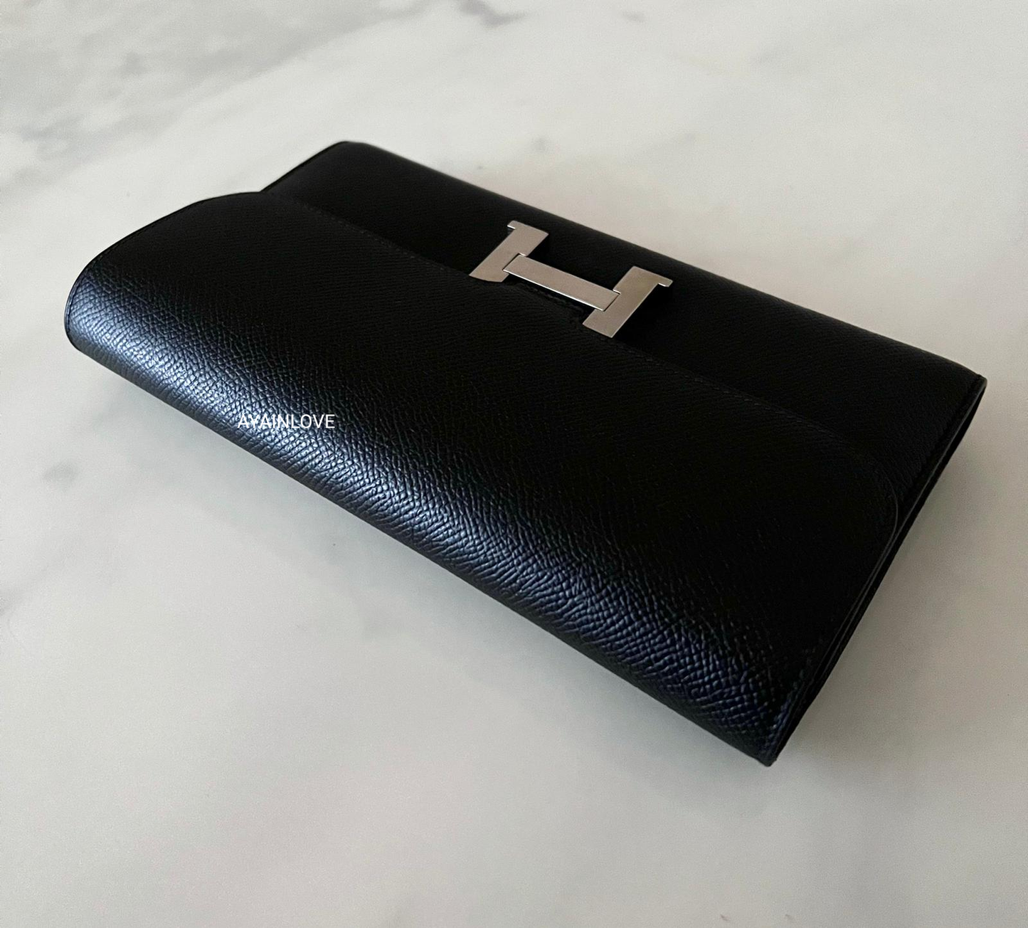 HERMES Constance Noir Black Long Flap Wallet Palladium Hardware