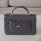 CHANEL 22A Grey Lambskin Top Handle Rectangle Mini Light Gold Hardware