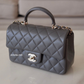 CHANEL 22A Grey Lambskin Top Handle Rectangle Mini Light Gold Hardware