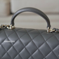 CHANEL 22A Grey Lambskin Top Handle Rectangle Mini Light Gold Hardware