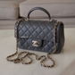 CHANEL 22A Grey Lambskin Top Handle Rectangle Mini Light Gold Hardware