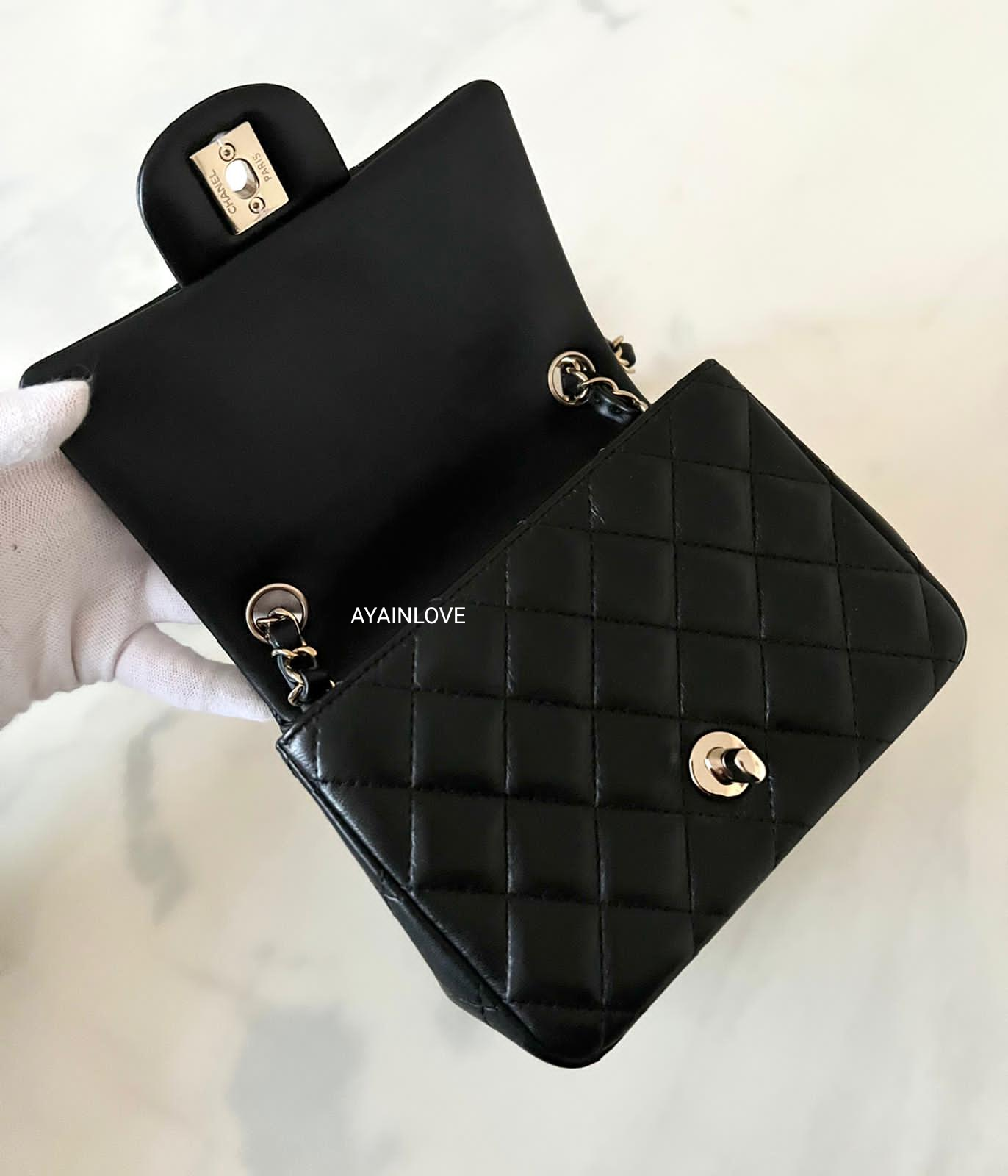 Chanel Classic Black Mini Lamb Skin Square Light Gold Hardware