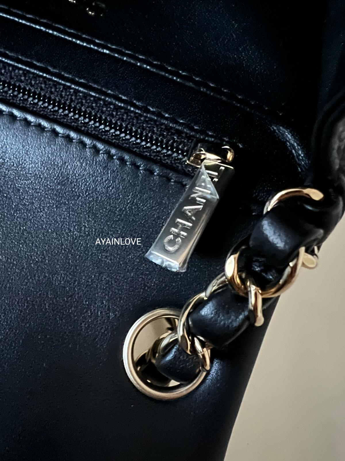 Chanel Classic Black Mini Lamb Skin Square Light Gold Hardware