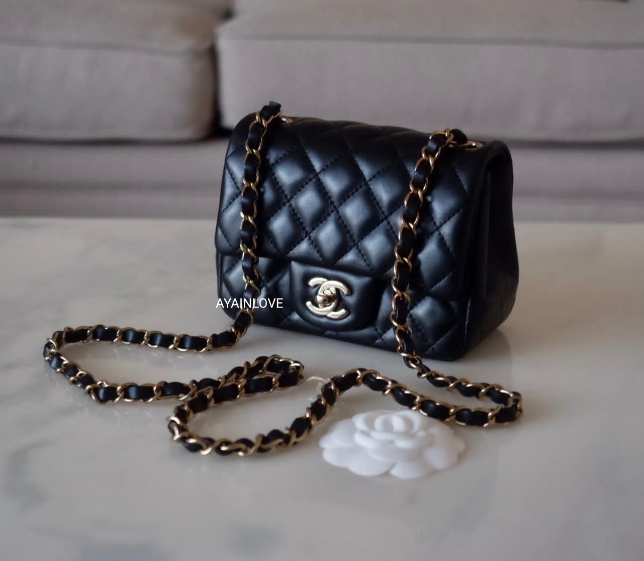 Chanel Classic Black Mini Lamb Skin Square Light Gold Hardware