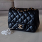 Chanel Classic Black Mini Lamb Skin Square Light Gold Hardware