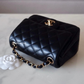 Chanel Classic Black Mini Lamb Skin Square Light Gold Hardware