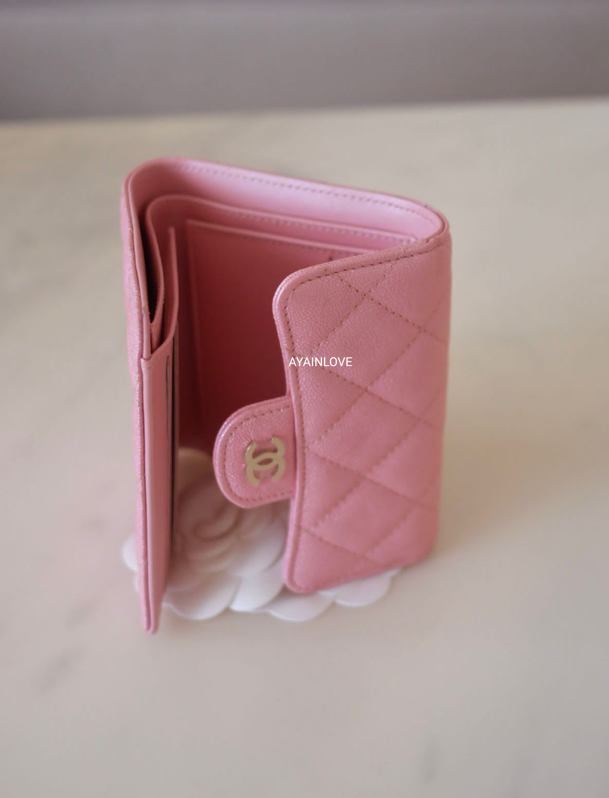 Chanel Pink Caviar Compact Wallet