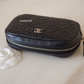 CHANEL 17K Pearly Black Camellia Small Cosmetic Pouch Silver Hardware