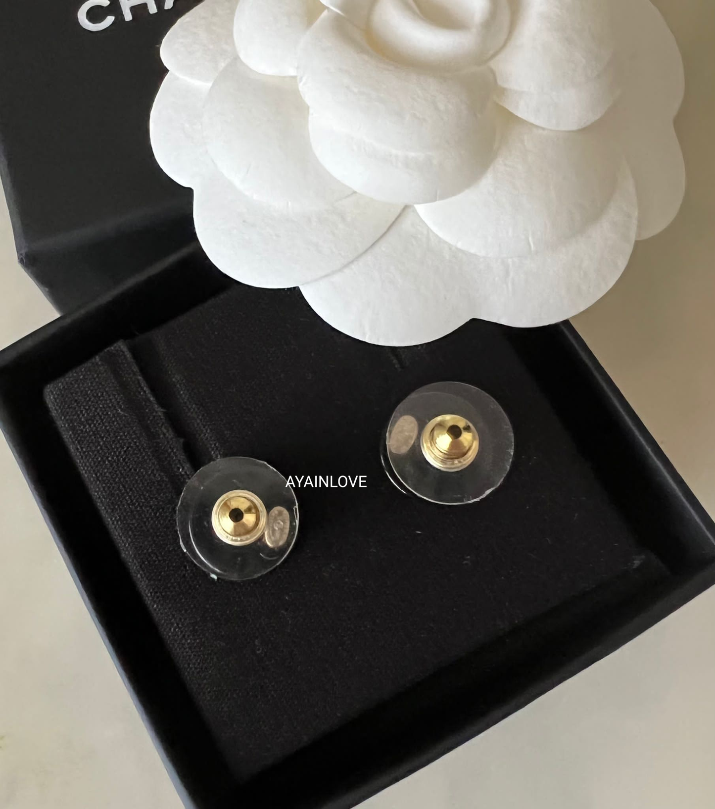 CHANEL 22S Round CC Gold Resin Stud Earrings Gold Hardware