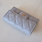 21A DOVE GREY CAVIAR SMALL SNAP CARD HOLDER LIGHT GOLD HARDWARE *NEW*