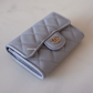 21A DOVE GREY CAVIAR SMALL SNAP CARD HOLDER LIGHT GOLD HARDWARE *NEW*