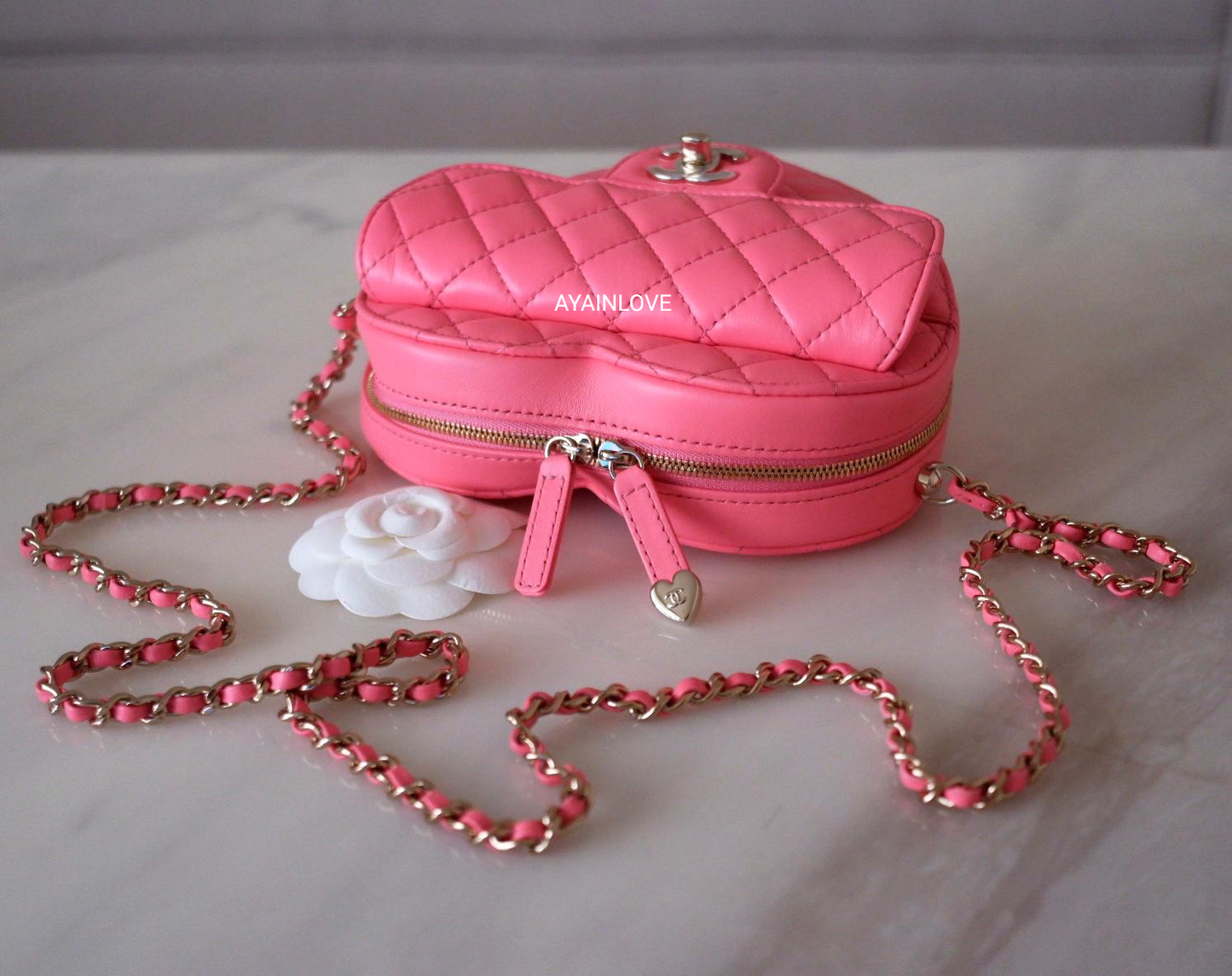 CHANEL 22S Pink Large Heart CC In Love Bag Light Gold Hardware