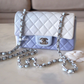 CHANEL 21K Iridescent Blue Ombre Multicolour Lamb Skin Rectangular Mini Silver Hardware