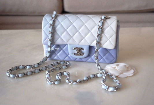 CHANEL 21K Iridescent Blue Ombre Multicolour Lamb Skin Rectangular Mini Silver Hardware