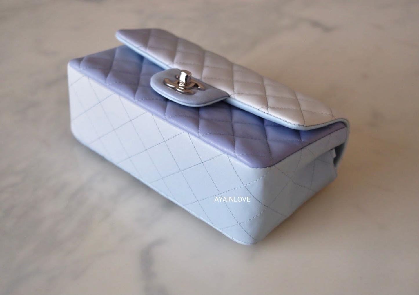 CHANEL 21K Iridescent Blue Ombre Multicolour Lamb Skin Rectangular Mini Silver Hardware