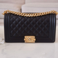 CLASSIC BLACK CAVIAR MEDIUM  BOY FLAP BAG GOLD  HARDWARE NEW