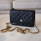 BLACK CAVIAR CLASSIC WALLET ON CHAIN GOLD HARDWARE *NEW*