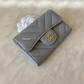 CHANEL 20S Grey Chevron Lamb Skin Snap Card Holder Light Gold Hardware