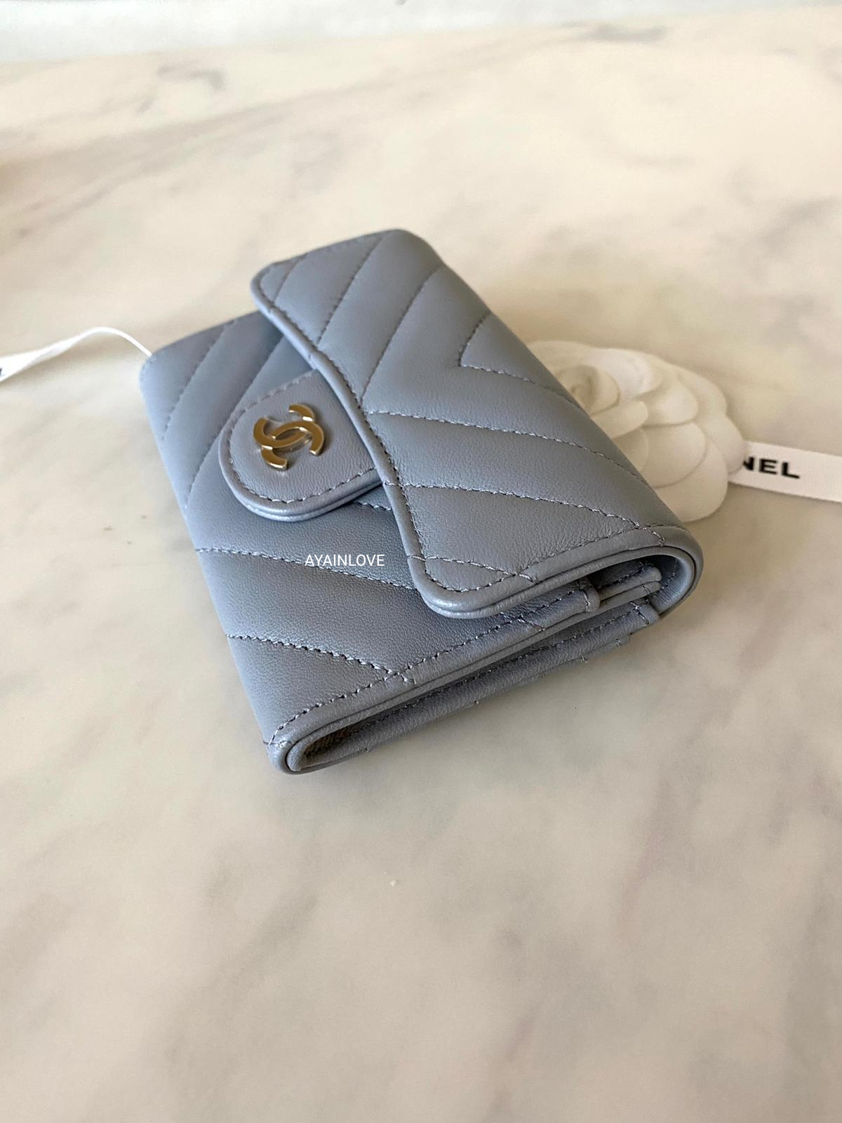 CHANEL, Bags, Chanel Grey Card Holder Light Gold Hardware