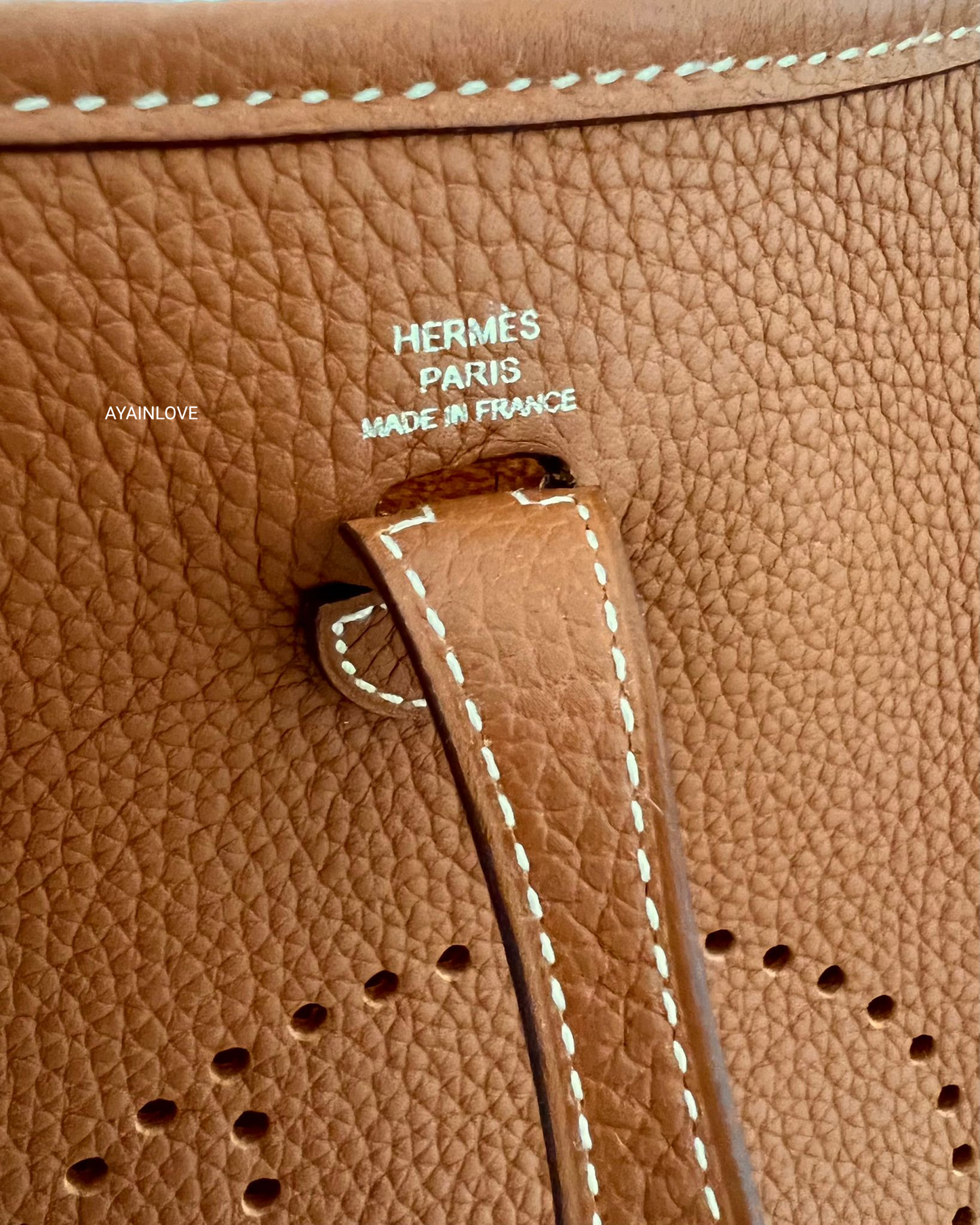 HERMES Mini Evelyne TPM 16 Amazone Gold Maurice Palladium Hardware with Gold Blanc Zigzag Strap Z Stamp