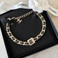 CHANEL 22B Square CC Leather Chain Necklace Light Gold Hardware