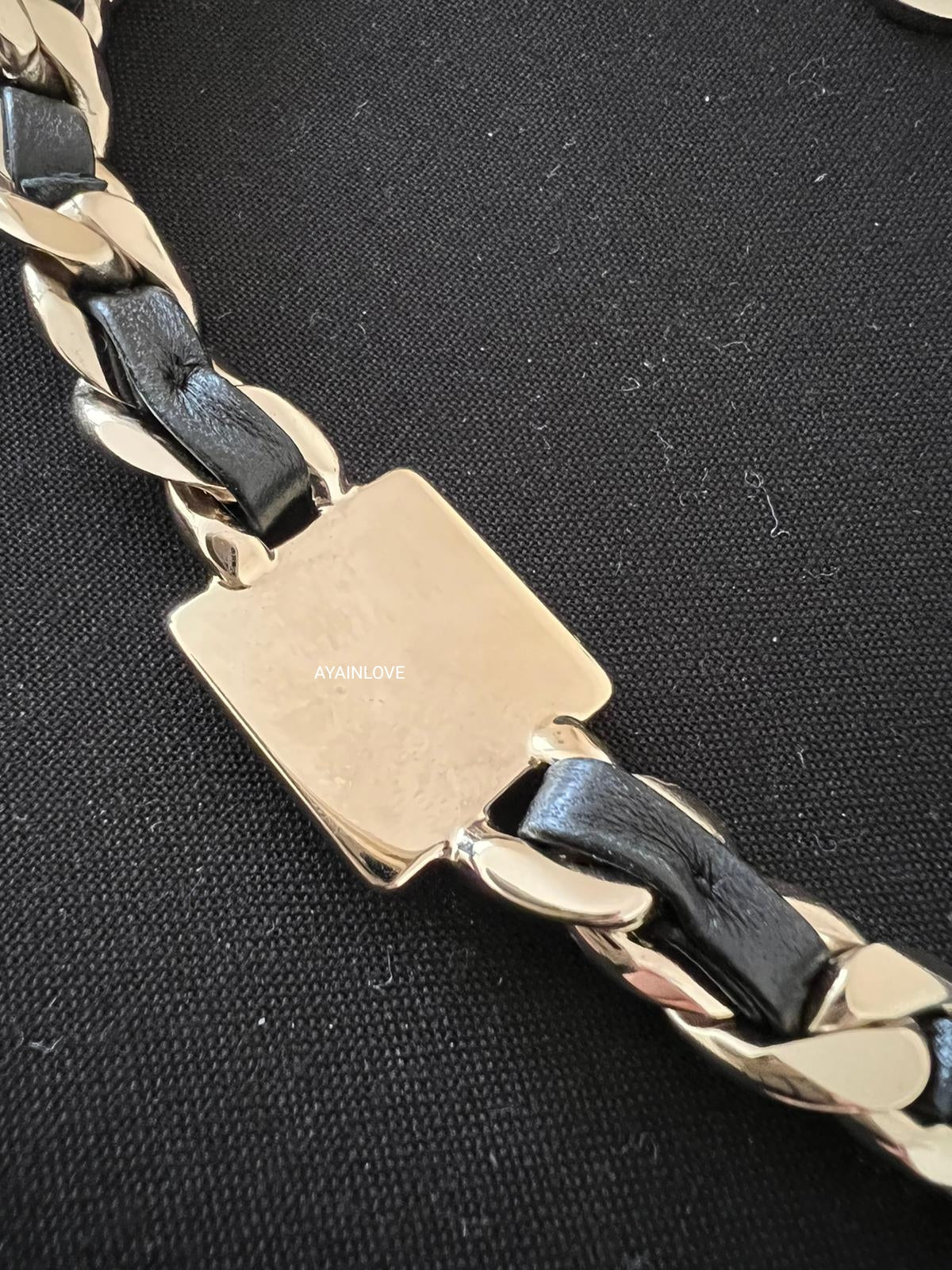 CHANEL 22B Square CC Leather Chain Necklace Light Gold Hardware