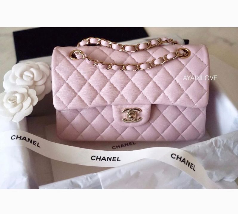 CHANEL 21S Rose Clair Lilac Pink Caviar Small Classic Flap Light Gold Hardware