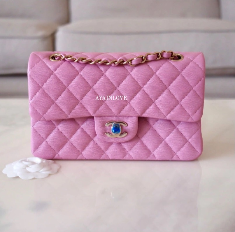 CHANEL 21S Iridescent Pink Calfskin Classic Flap LGHW New  Timeless  Luxuries
