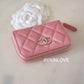 19S IRIDESCENT PINK GRAINED LAMB SKIN ZIPPY CARD HOLDER PEARLY CC HARDWARE