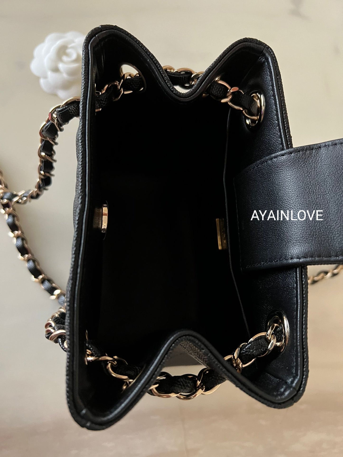 Chanel Navy Caviar CC Chain Drawstring Bucket Bag Silver Hardware