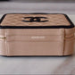 Chanel Classic Black Beige Filigree Medium Vanity Case Light Gold Hardware