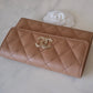 CHANEL 22K Caramel Dark Beige Caviar Medium Flap Trifold Wallet Oversized CC Light Gold Hardware