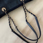 CHANEL Navy Blue Canvas Glitter Small Medium Deauville Tote Bag Light Gold Hardware