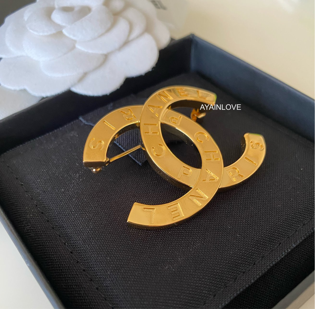 LARGE CC ENGRAVED GOLD BROOCH