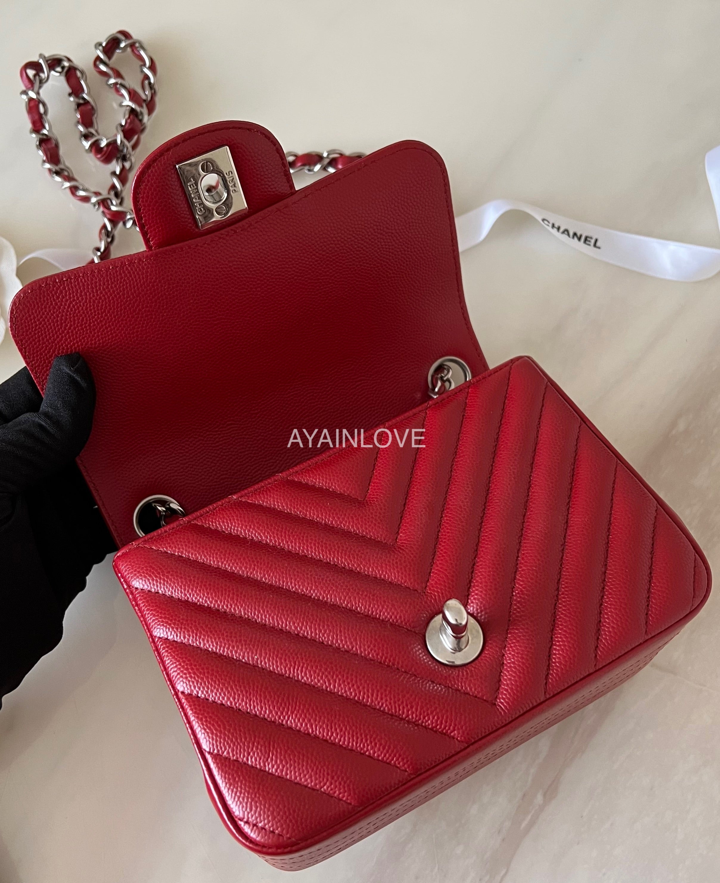 Chanel Unboxing  Chanel MINI FLAP Red Caviar 17B  Chanel LV  YouTube